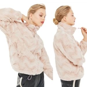 Urban Outfiters  Eva Faux Fur jacket zip up pino and cream jacket size l…